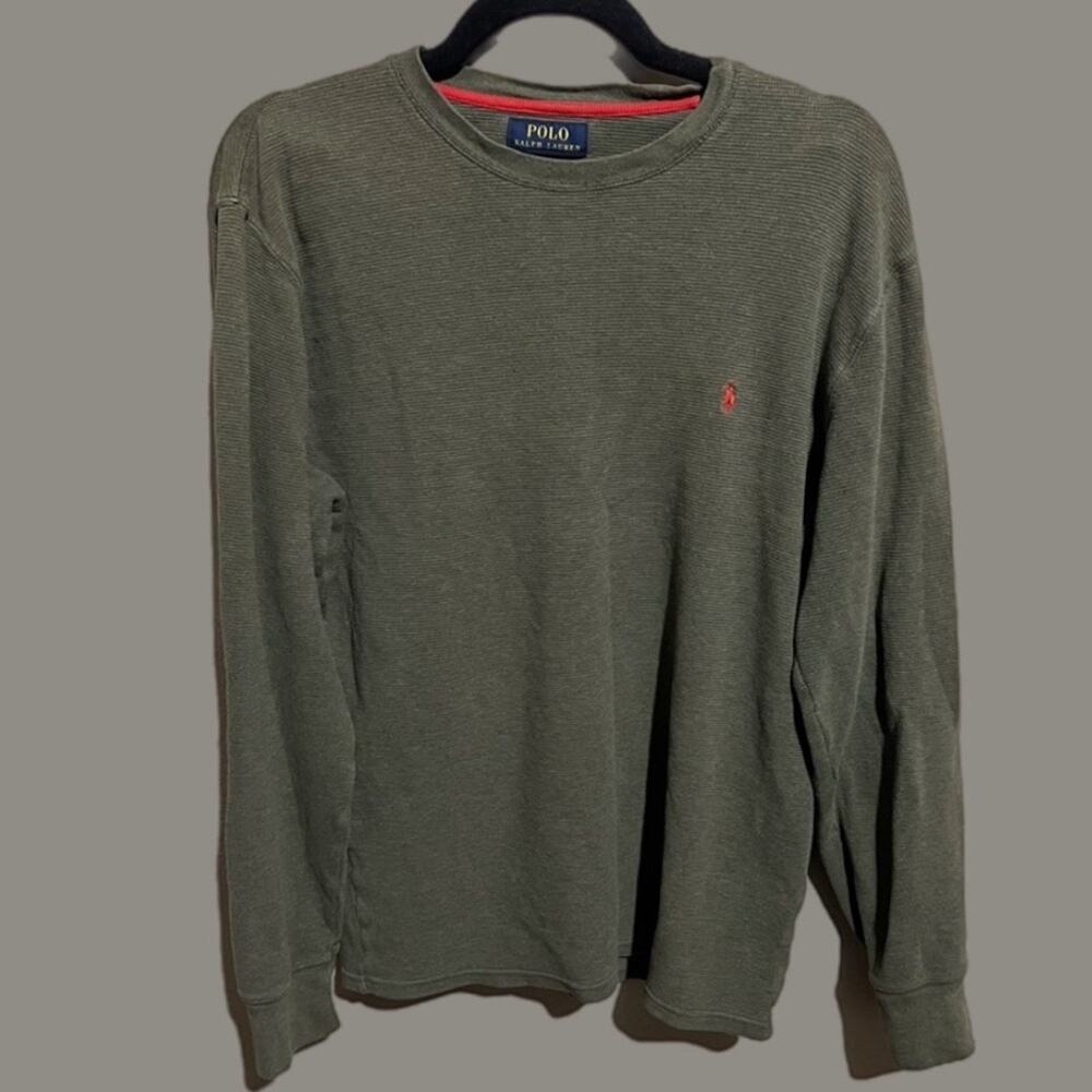 Polo Ralph Lauren Green Long Sleeve Waffle Knit Shirt Men size Large Preppy